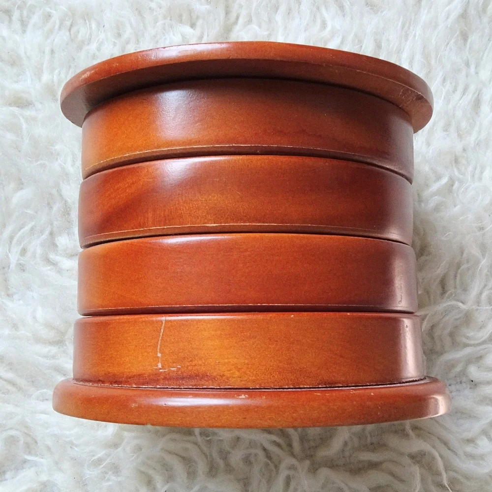 Vintage Wooden Jewelry Box 4 Tier Swivel Trinket Dish w/ Black Felt Lining - Picture 4 of 5